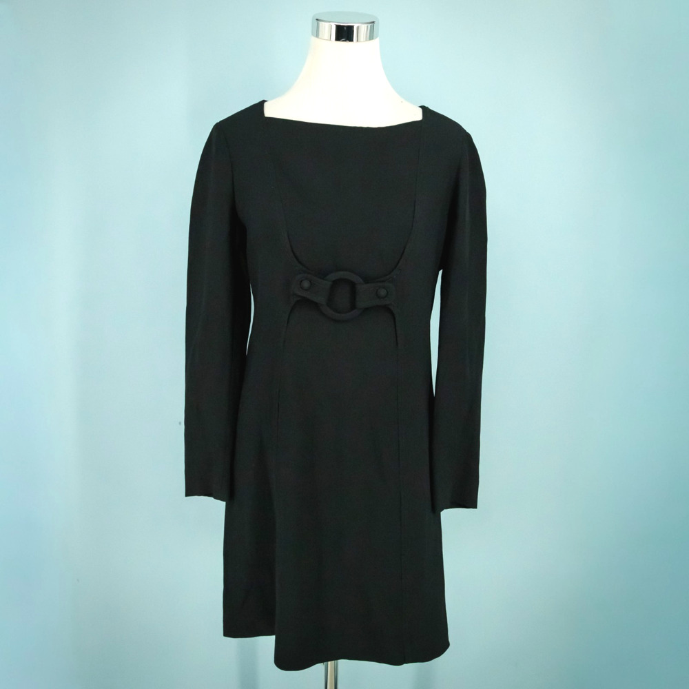 Moschino Cheap and Chic Size 10 Black Square Boat Neck Long Sleeve Buckle Dress
